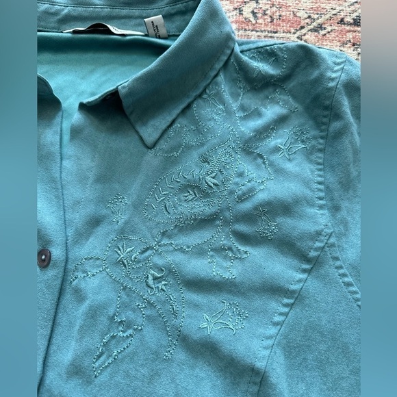 3 for $15 Avenue Embroidered Turquoise Suede Button Down/Size 18/20 - Picture 5 of 10